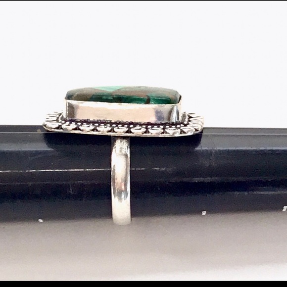 Copper & Malachite Gemstone Ring Square Cut - Picture 3 of 9